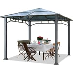 Tonnelle de Jardin 3x3 m Structure en Aluminium Toit Polycarbonate épaisseur env. 8 mm pavillon de Jardin Rideaux Non Inclus - gris