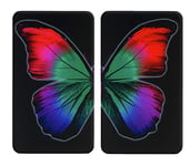 WENKO Protection plaque de cuisson, couvre plaque de cuisson en verre "Papillon", Lot de 2, verre trempé, 30x52 cm, multicolore