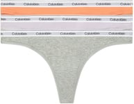 Calvin Klein Women Pack of 3 Thong Modern Logo Tanga, Multicolor (Cadmium Orng/Gry Htr/Lavender Blue), XL