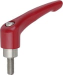 Bascule Levier de serrage Taille 4 M12 x 25 zinc, rouge RAL3003, Komp : acier inoxydable, 1 pièce, rouge rubis RAL3003, k0123.41227 x 25