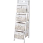 Tagère Goiana, étagère indépendante / échelle avec 4 paniers 101x30cm, style shabby - blanc