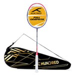 HUNDRED Powertek 1000 Pro Graphite Strung Badminton Racket with Full Racket Cover (Navy/Pink) | for Intermediate Players | 95 Grams | Maximum String Tension - 26lbs