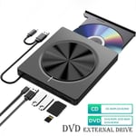 Lecteur CD DVD Externe pour PC, USB 3.0 et USB-C Graveur DVD Externe avec 4 USB et Fente SD/TF, pour Windows/MacOS/Laptop/Desktop