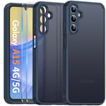 COPIKE Coque Mat pour Samsung Galaxy A15 4G / 5G avec Protection Caméra, Étui Arrière Translucide Givrée Mince Antichoc et 2 Pièces Verre Trempé, Anti-Empreintes Digitales Housse, Bleu