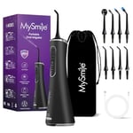 MySmile Water Dental Flosser for Teeth Cordless Oral Irrigator 5 Cleaning Modes 8 Replaceable Jet Tips IPX 7 Waterproof USB Rechargeable Water Dental Picks for Teeth Cleaning with PU Bag Black