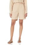 The Drop Women's Millie Loose-Fit Pleated Long Linen Walk Short, Hummus, S