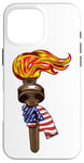 Coque pour iPhone 16 Pro Max Drapeau américain et torche 4 juillet patriotique américain