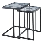 KAVIC Geometric Nesting End Tables - Retro Design with Glass Panel Art