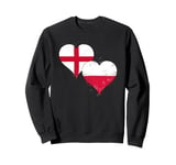 Poland Flag and England Flag in Hearts A Polish English Sweatshirt