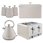 Tower Cavaletto Latte Kettle, 4 Slice Toaster, Bread Bin Canisters Kitchen Set