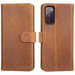 LENSUN Coque pour Samsung Galaxy S20 FE, Étui à Rabat en Cuir Véritable [RFID] Pochette de Portefeuille Housse Fermoir Magnétique Protection pour Galaxy S20 FE 5G-Brun Rétro