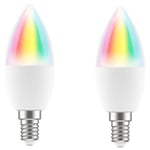 Brilliant Smart WiFi LED RGB C37, (2 Pack) 350 Lumens, 4.5W, Dimmable, Smart Light Bulb Bio-Rhythm Lighting Via BrilliantSmart App Remote Control Enabled 220 degrees Beam Angle