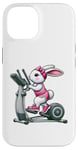 Coque pour iPhone 14 Lapin de Pâques sur vélo elliptique Gym Fitness Workout