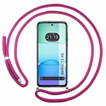 Tumundosmartphone Étui pendentif transparent pour Xiaomi Poco M6 4G avec cordon rose fuchsia