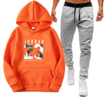 ZGRW Ensemble de survêtement pour homme Jordan 23# Basketball Sportswear - Survêtement de sport pour homme - 2 pièces - Décontracté - Avec capuche - Orange - M