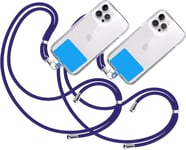 2x Cordon Universel Pour Téléphone Portable [Bleu Électrique] Avec Patch De Fixation [Bleu] Et Sangle De Suspension Amovible Réglable Et Résistante Compatible Avec Toutes Les Téléphones Mobiles