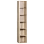 WOLTU Bibliothèque en Panneaux de Particules Étagère de Rangement Colonne Semi-Ouvert pour Bureau Salon Salle d'étude avec 6 Compartiments 30x24x158,5 cm Chêne SK003hei6