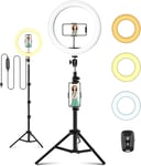 LED Ring Light avec Trépied, Anneau Lumineux 10"", Selfie Ring Light avec Télécommande Wireless pour Maquillage, Youtube, Ring Light Alimenté par USB 3 Modes d'Eclairage 11 Niveaux Luminosité