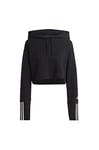 adidas Women's Train Essentials Train Cotton 3-Stripes Crop Hoodie, Black/White, L