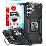 LeYi Coque pour Samsung Galaxy A54 5G avec 2 Verre Trempé et 2 Caméra Arrière Protecteur, [Béquille 360° Rotatif] Militaire Renforcée Rigide PC et TPU Silicone Antichoc Etui Housse Protection Noir