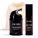 FETĒN Coffret Soin Visage Homme - Crème Hydratante Anti Rides et Contour des Yeux Anti Cernes - Skincare Routine Kit Anti Age - Trousse Cadeau Produits de Soins pour la Peau