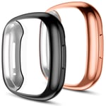 Youmaofa Screen Protector Compatible with Fitbit Versa 3/Fitbit Sense, (2 Pack) Soft TPU HD Full Protective Case Cover for Fitbit Versa 3/Sense Smartwatch Bands Accessories, Black/Rosegold