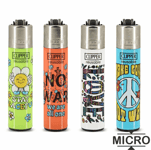 Lot 4 briquets Clipper MICRO rechargeable pierre remplaçable SAY PEACE AND LOVE