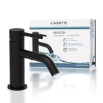 SCHÜTTE Aragon 37965 Robinet d'eau froide uniquement pour eau froide - Robinet de lavabo pour toilettes d'invités - Robinet pour petit lavabo - Robinet sur pied - Noir