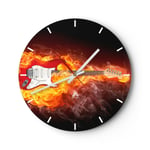 Horloge murale en verre 40x40cm Silencieuse Flames guitare instrument Wall Clock