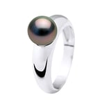 PEARLS & COLORS - Bague Jonc Véritable Perle de Culture de Tahiti Ronde 8-9 mm - Qualité A+ - Argent 925 Millièmes - Bijou Femme