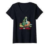 Womens Jurassic World Rex The Halls Christmas Tree V-Neck T-Shirt