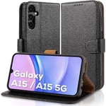 Samsung A15 Telefonfodral - Läderfodral med [RFID-blockering] Stötsäker [Stativ] för Samsung Galaxy A15 5G