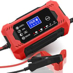 Chargeur Batterie Voitures 12V 10A, Chargeur Batterie Moto Intelligent avec écran Tactile LCD et Automatique Réparation Fonction, pour Voitures, Motos, Camions/AGM/Gel/Wet/SLA