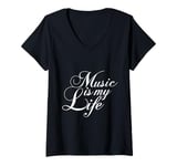 Womens Music Is My Life Sounds Listening Melody Beats Vibes Lover V-Neck T-Shirt