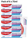 Colgate Sensitive Instant Relief Whitening Toothpaste Whiter Teeth Pack 6 x75ml.