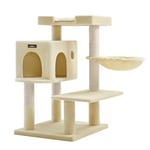 Feandrea Arbre à Chat, Tour de Jeux pour Chat avec Griffoirs en Sisal, Grande Plateforme, Niche, Panier Pivotant, Coussin Amovible et Lavable, Beige PCT42M