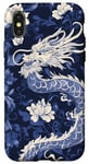 Coque pour iPhone X/XS Bleu Vintage Paisley Dragon Chinois E-Girl Esthétique