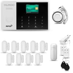 Systeme d'alarme Maison WiFi + GSM 2G, HUXGO HXA005, avec Sirene, 1X détecteur de Mouvement, 9X capteur de Porte/fenêtre, TUYA