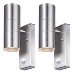 Lot de 2 lampes up down en acier inoxydable argent détecteur de mouvement façades verre lumières spots muraux extérieurs