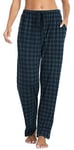 Lovasy Bas de Pyjama Femme Coton Long Pantalon Pyjama à Carreaux Grande Taille Pantalon de Détente avec Ceinture Élastique A-Vert M