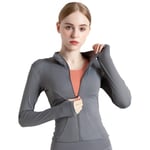 BenBoy Veste de Sport Femme Respirante Veste de Course à Manches Longues Course Running Léger avec Fermeture éclair Haut de Fitness avec Trous pour Les Pouces Yoga Randonnée SYMTWT03-Gery-S