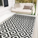 SAND MINE Reversible Mats, Plastic Straw Rug, Modern Area Rug, Large Floor Mat and Rug for Outdoors, RV, Patio, Backyard, Deck, Picnic, Beach, Trailer, Camping (5' x 8', Black & White Lattice)