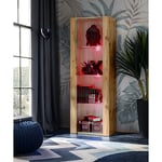 Vitrine Armoire Tivoli, Wotan/Wotan, Largeur 55cm x Hauteur 159cm x Profondeur 35cm, led rgb, 3 étagères, pour Salon, Chambre, Entrée - Komodee