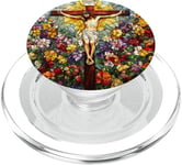 Flower-Embraced Crucifixion Scene PopSocket PopSockets PopGrip for MagSafe