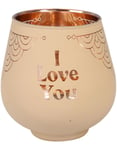 "I Love You" Lys Beige Rund Telysholder med Mirror Effekt 9,5x8,5 cm