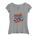 T-Shirt Femme Col Echancré Rage Quit Jeux Vidéo Retro Gaming Arcade