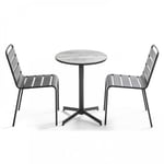 Ensemble de jardin table ronde et 2 chaises en métal gris Tivoli  Oviala