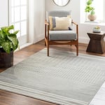 Surya Nairobi Tapis Géométrique Scandinave Rayé - Grand Tapis Salon, Salle à Manger, Chambre, Cuisine - Tapis Design Boheme Chic, Berbere Moderne, Tapis Poil Court 200x274cm - Gris Clair, Beige, Crème