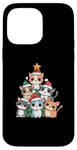 Coque pour iPhone 14 Pro Max Meowy Catmas Arbre de Noël en forme de chat pour filles et garçons Père Noël amusant