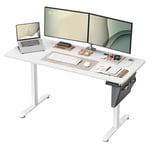 SONGMICS Bureau Électrique Assis-Debout, Bureau Réglable en Hauteur, 60 x 140 x (72-120) cm, 4 Hauteurs Mémorisables, Pochette de Rangement, pour Bureau, Blanc Nuage LSD134W01